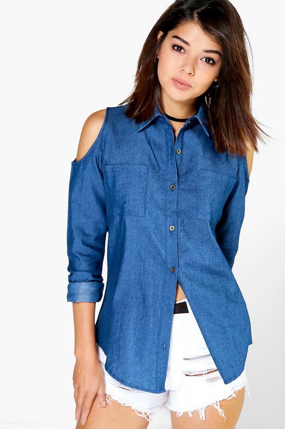 Amy Open Shoulder Denim Shirt